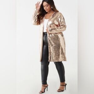 Forever 21+ - Rose Gold Sequin Long Jacket/Cardigan - Size 0X